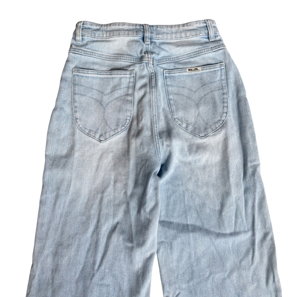 Rollas Sailor Wide Leg Jeans Size 30 Light Vintage Blue High Rise Pocket Baggy - Picture 6 of 13